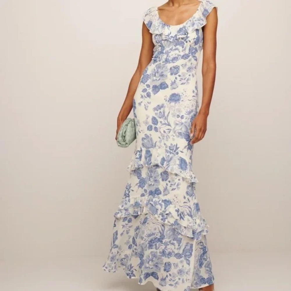 Reformation Tripoli Dress Size 8 Blue and White